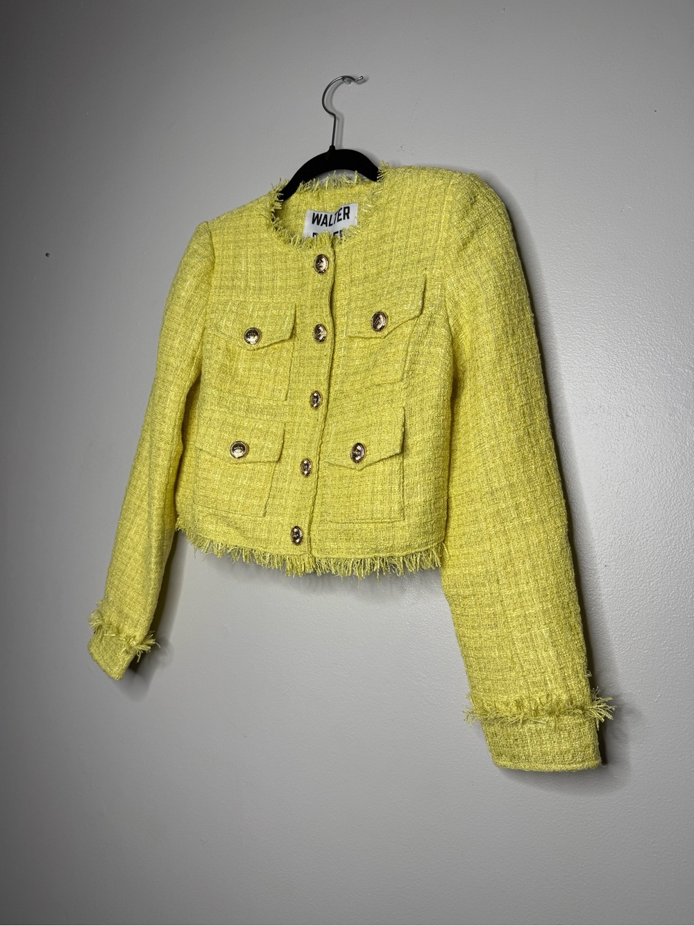 Walter Baker x Anthropologie Bright Yellow/Green Tweed Cropped Blazer